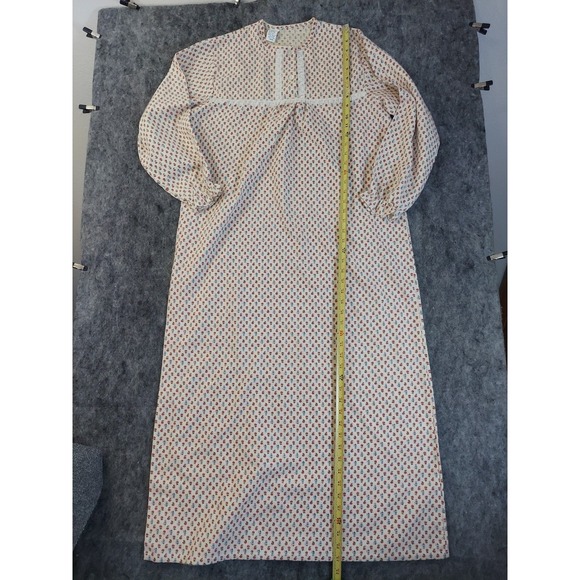 Vtg Flannel Nightgown Large Beige Pink Floral Long Lace USA Made Cottagecore - Picture 4 of 11